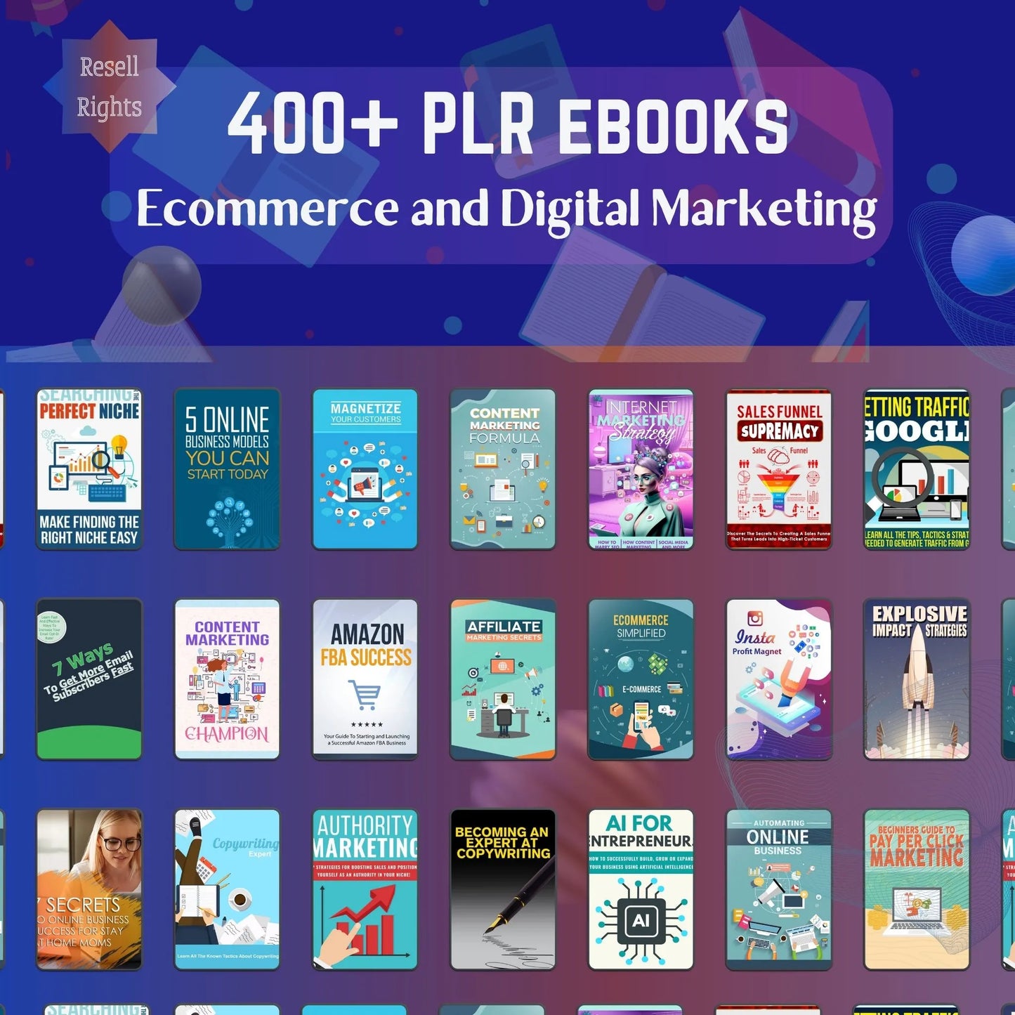 400+ Ecommerce & Digital Marketing eBooks Bundle – PLR & MRR Resell Rights Included
