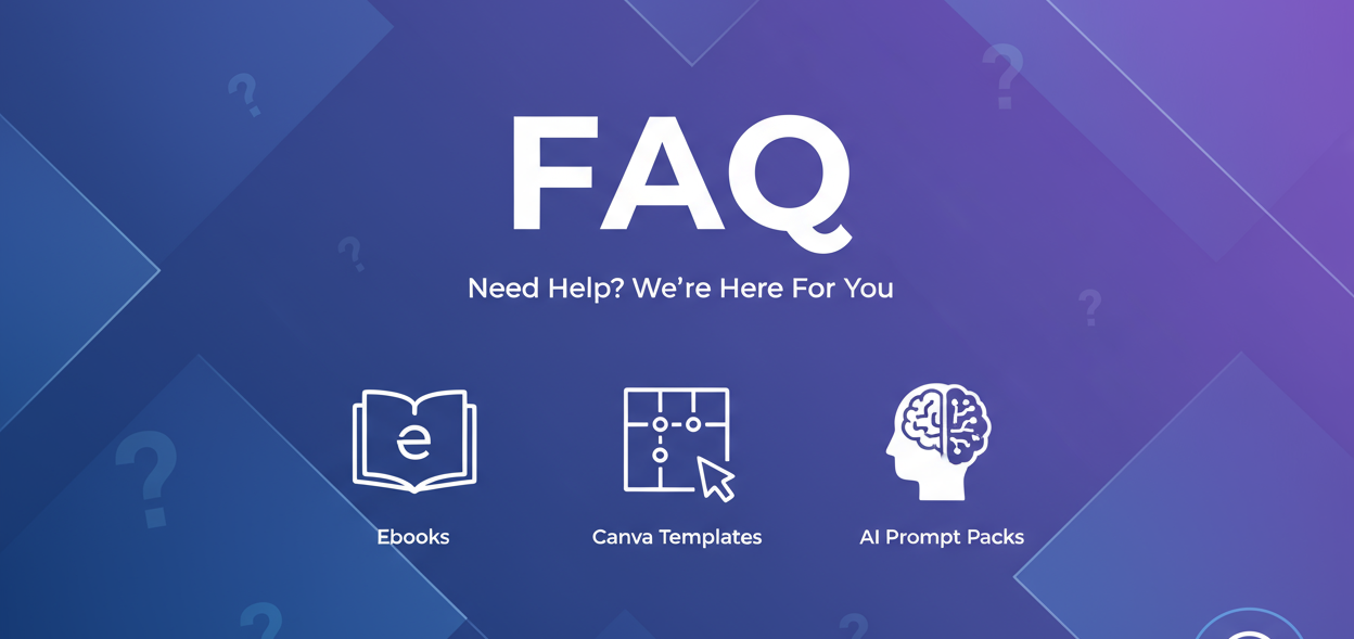 Generate an image for the FAQs page of my store named Convertsify that sells ebooks, canva template and ai prompts packs to digital marketers and freelancers. Aspect ratio: 1:1