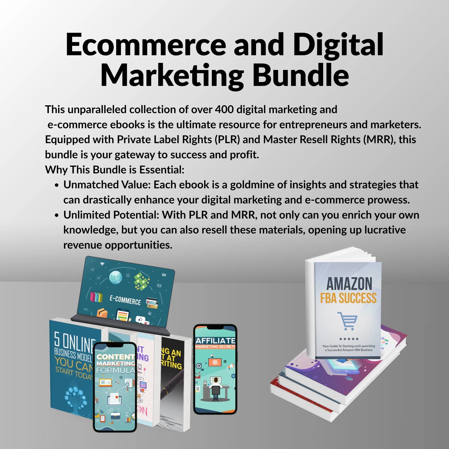 400+ Ecommerce & Digital Marketing eBooks Bundle – PLR & MRR Resell Rights Included