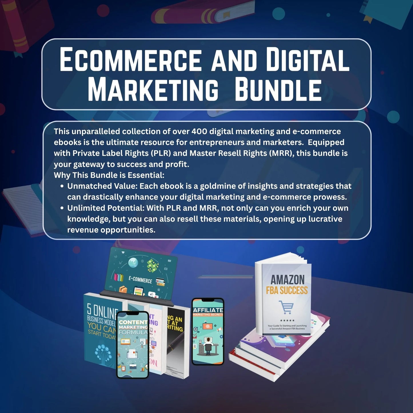 400+ Ecommerce & Digital Marketing eBooks Bundle – PLR & MRR Resell Rights Included