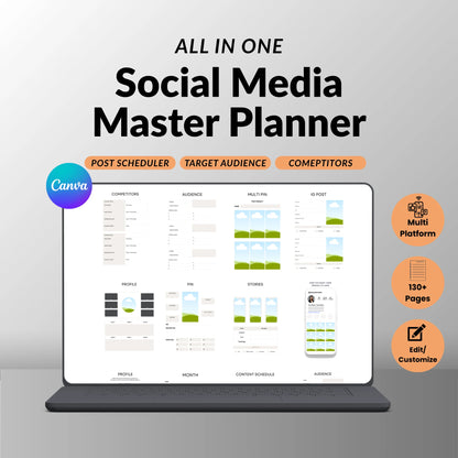 130+ Pages Canva Social Media Master Planner – Editable Content Calendar & Digital Marketing Template